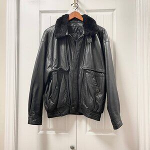 Vintage 1980s Rue Royale Leather Jacket w/ Fleece Collar  – L